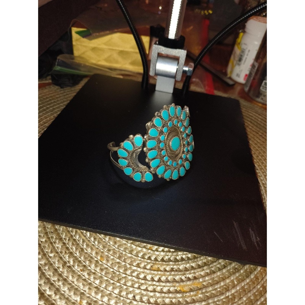 Vintage Sterling Silver Native American Zuni Needlepoint Cuff Bracelet Gorgeous - Picture 3 of 10